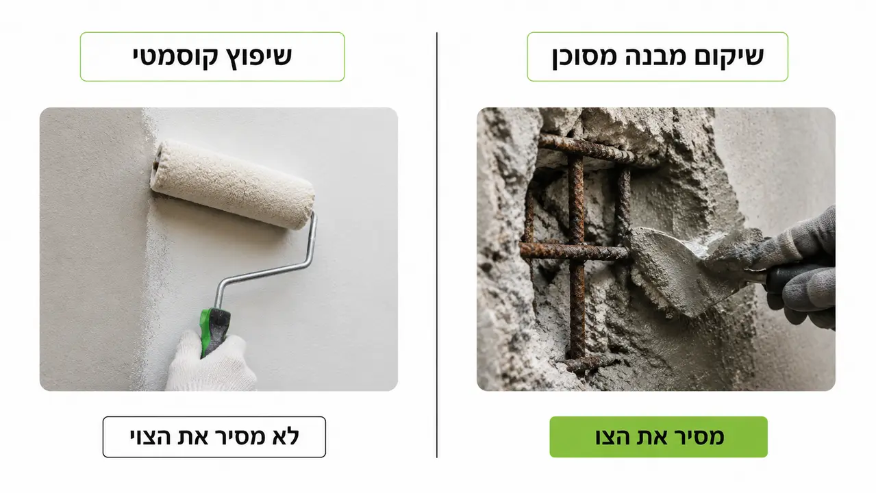 מה ההבדל בין שיקום מבנה מסוכן לשיפוץ חזית קוסמטי?