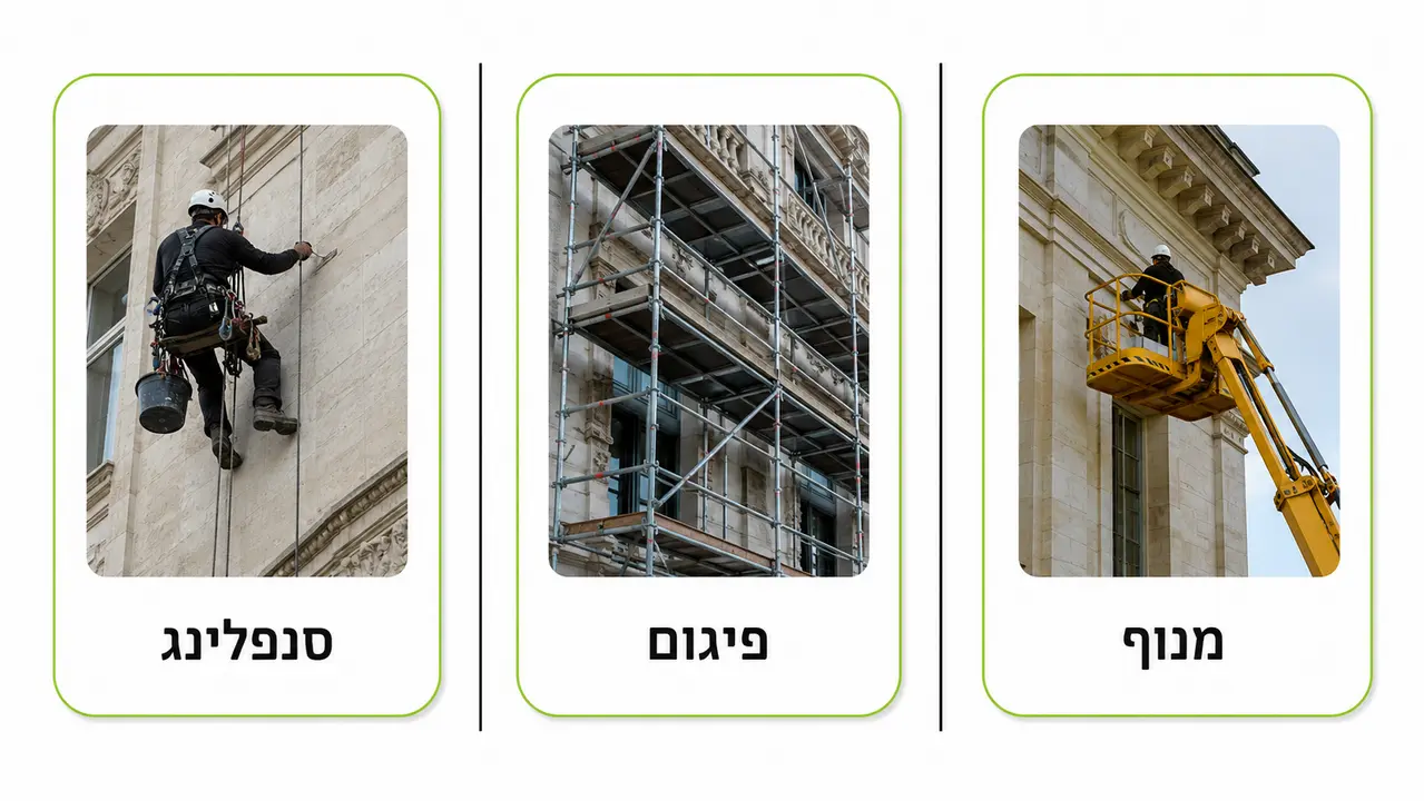 מתי עדיף סנפלינג ומתי עדיף פיגומים או מנוף, ואיך בוחרים קבלן לבניין?