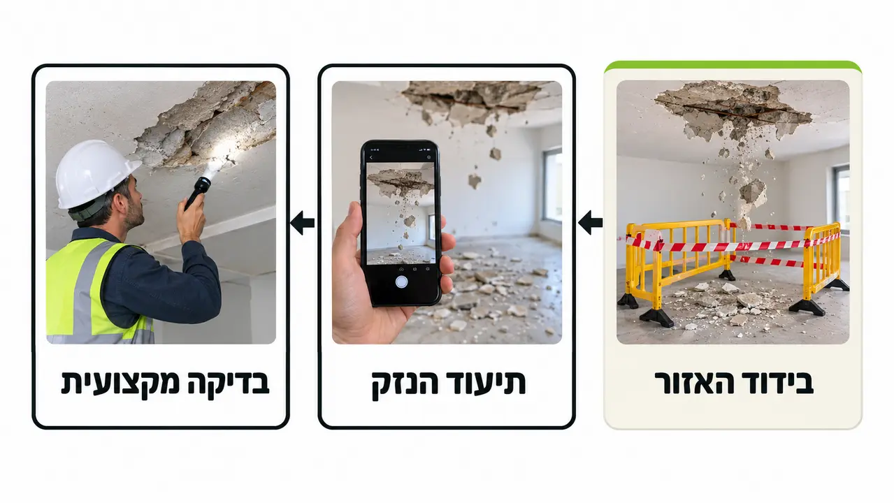 מה עושים מיד כשנופל טיח או בטון מהתקרה?