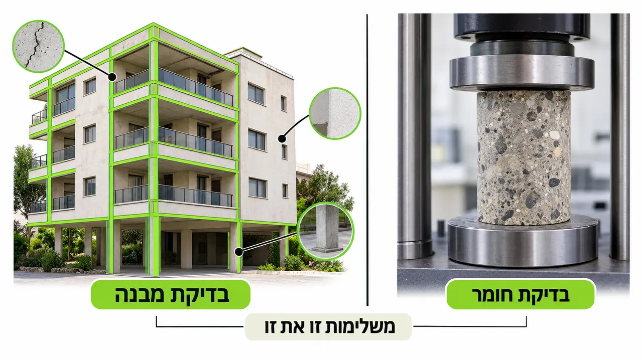 מה ההבדל בין בדיקת חוזק בטון לבין בדיקת קונסטרוקציה?